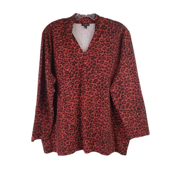 Talbots Tunic Top Plus Size 2X Womens Long Sleeve Blouse Red Printed Popover - Picture 2 of 8